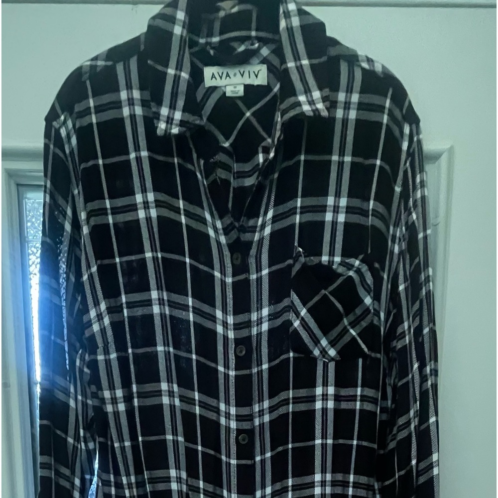 Ava & Viv Light Cotton Blend Flannel Long Sleeve Figure Flattering Shirt 1X